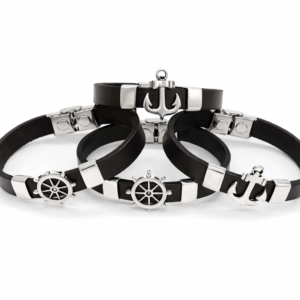 Pulsera Cuero10mm Ancla y Timón  (ref PU090910)