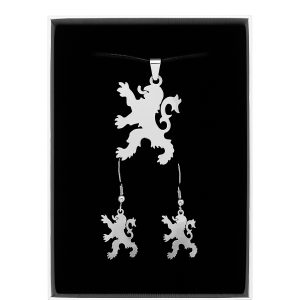 Conjunto Colgante y pendientes León Acero (ref PE010301)