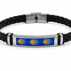 Pulsera Cuero Trenzada Acero Conchas (ref PU090901)