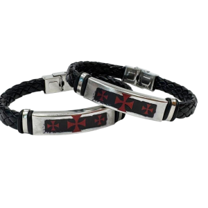 Pulsera Cuero Acero Templaria  (ref PU090912)