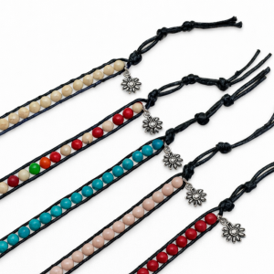 Pulsera Cuero Artesanal Piedras Eguzkilore (ref PU098007)